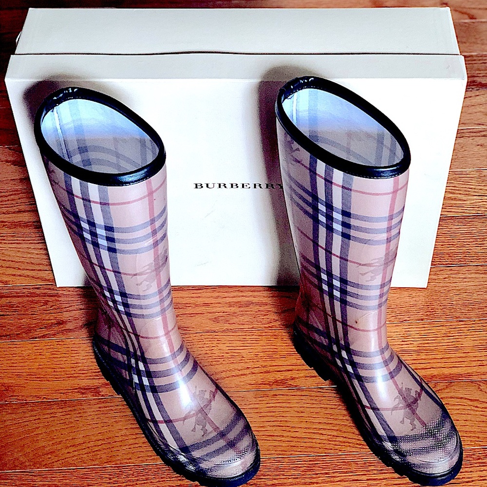 Burberry Beige Plaid Rain Boots